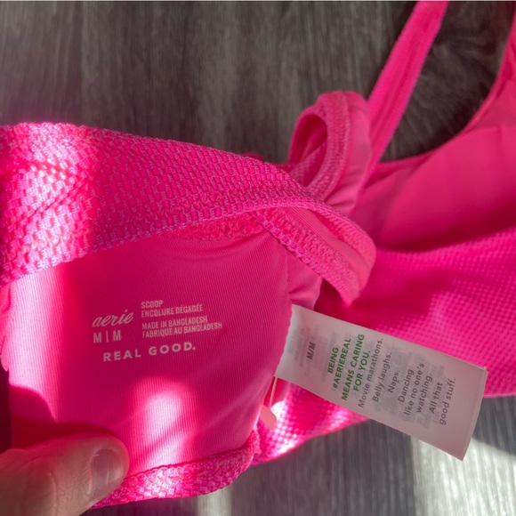Aerie Shine Hot Pink Waffle Knit Scoop Bikini Top - Picture 4 of 5